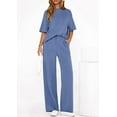 thumbnail image 3 of PRETTYGARDEN Women's Summer 2 Piece Lounge Set Short Sleeve Tops Wide Leg Pants Spring Vacation Travel Outfits Clothes, 3 of 10
