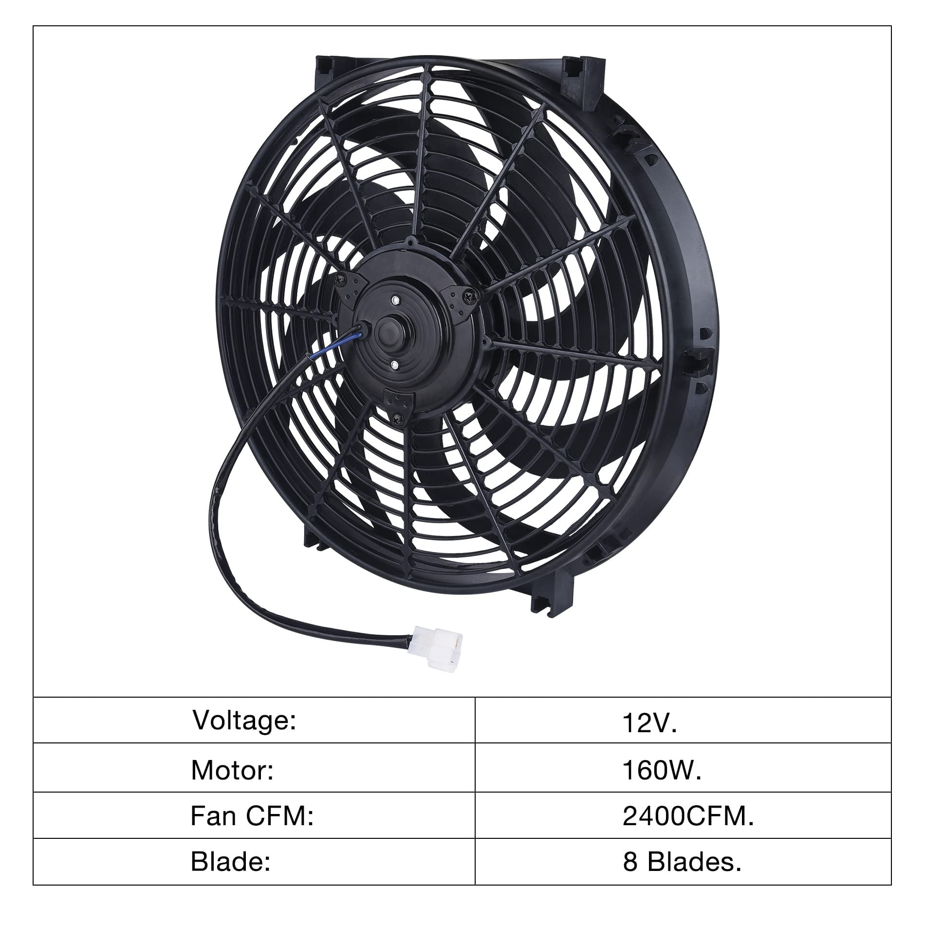 SPEEDWOW 14 Inch Radiator Cooling Fans, High Performance 12V 160W Cooling Fan Universal Slim Pull Push Electric Fan Mount Kit - Black