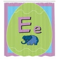 thumbnail image 2 of Elephant Shower Curtain, Little Cartoon Style Animal Illustration and Letter E in a Huge Egg, Fabric Bathroom Set with Hooks, 69W X 84L Inches Extra Long, Apple Green Lilac Blue, by Ambesonne, 2 of 2