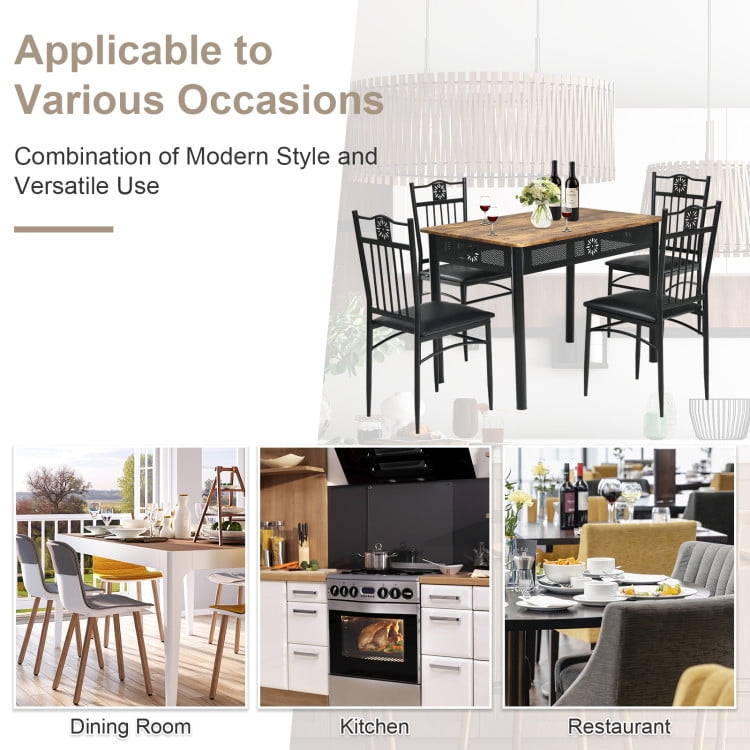 Finihen Dining Set, Dining Table Set, 5 Pcs Dining Set Wood Metal Table and 4 Chairs with Cushions, for Home, Restaurant, Black Finihen Dining Set, Dining Table Set, 5 Pcs Dining Set Wood Metal Table and 4 Chairs with Cushions, for Home, Restaurant, Black