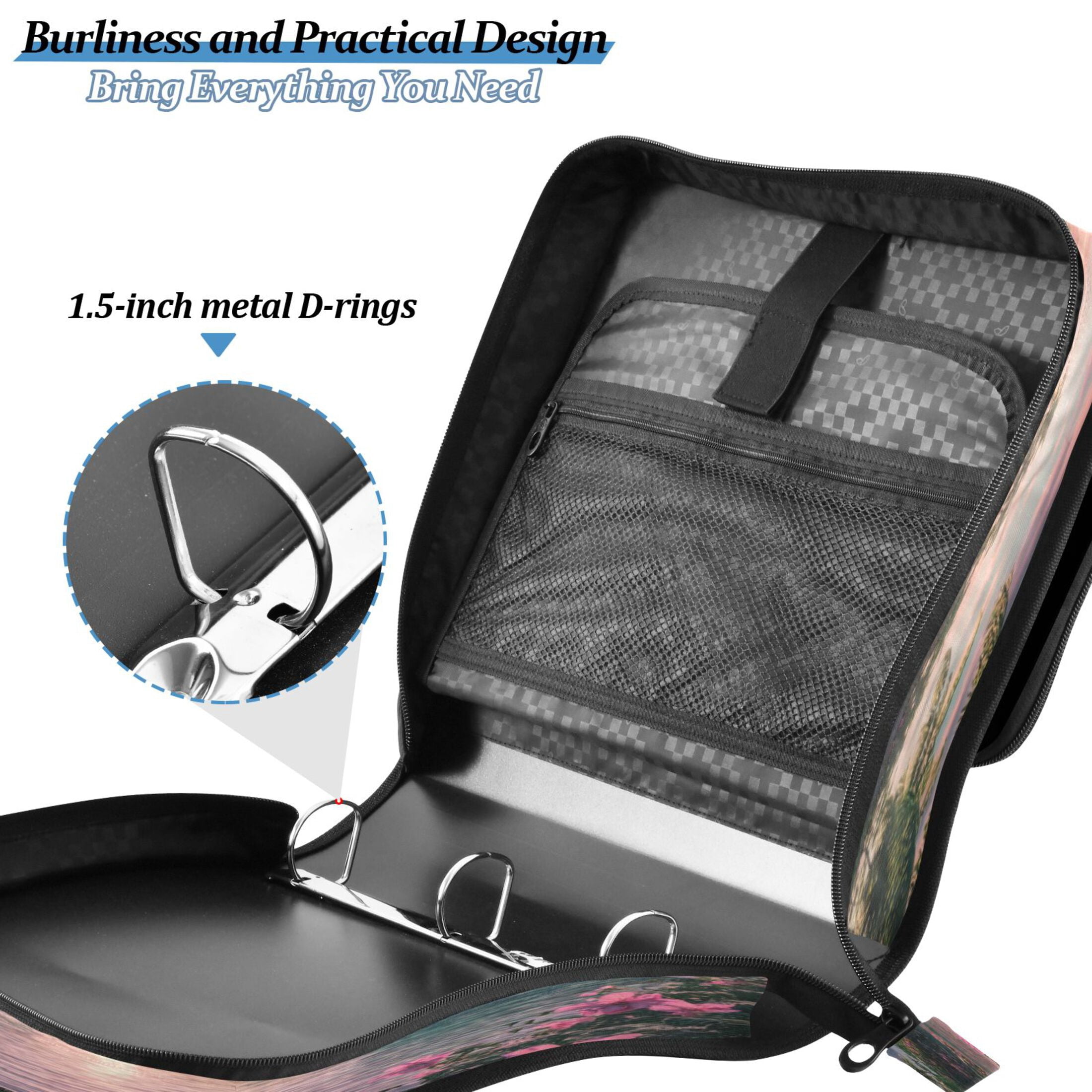 YAZAOO Zipper Binder trapper keeper Documents Organized Design Sunset Serenity Printed