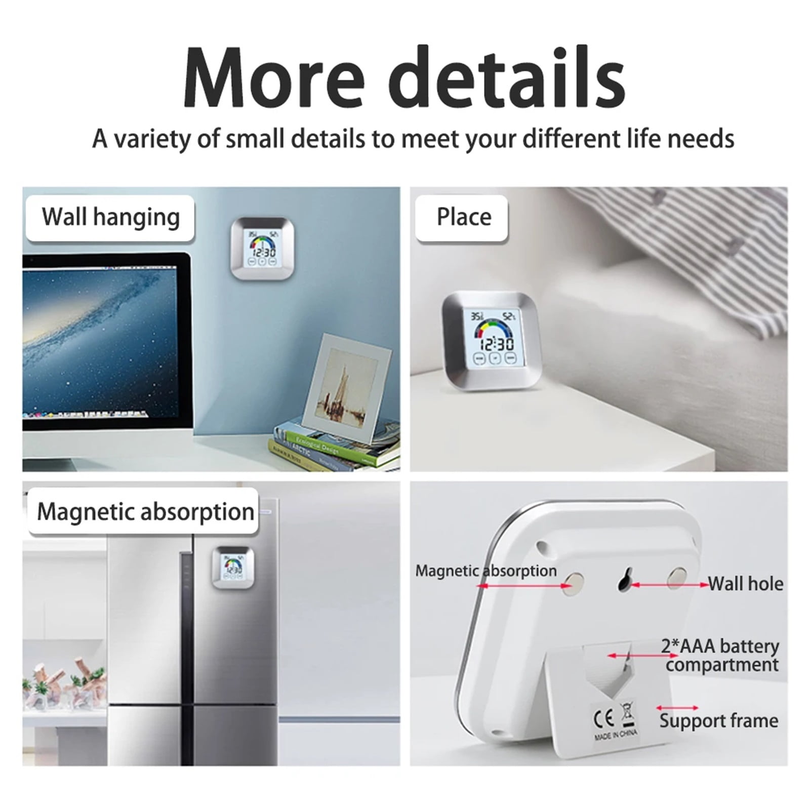 LCD Digital Temperature and Humidity Meter Wireless Temperature and Humidity Monitor Touch Electronic Weather Clock Backlight ,High Precision