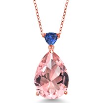 Gem Stone King 10.89 Ct Peach Nano Morganite Blue Created Sapphire 18K Rose Gold Plated Silver Pendant with Chain