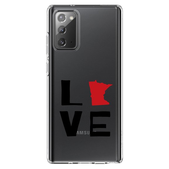 DistinctInk Clear Shockproof Hybrid Case for Samsung Galaxy Note 20 (6.7" Screen) - TPU Bumper Acrylic Back Tempered Glass Screen Protector - Minnesota - Love Black & Red