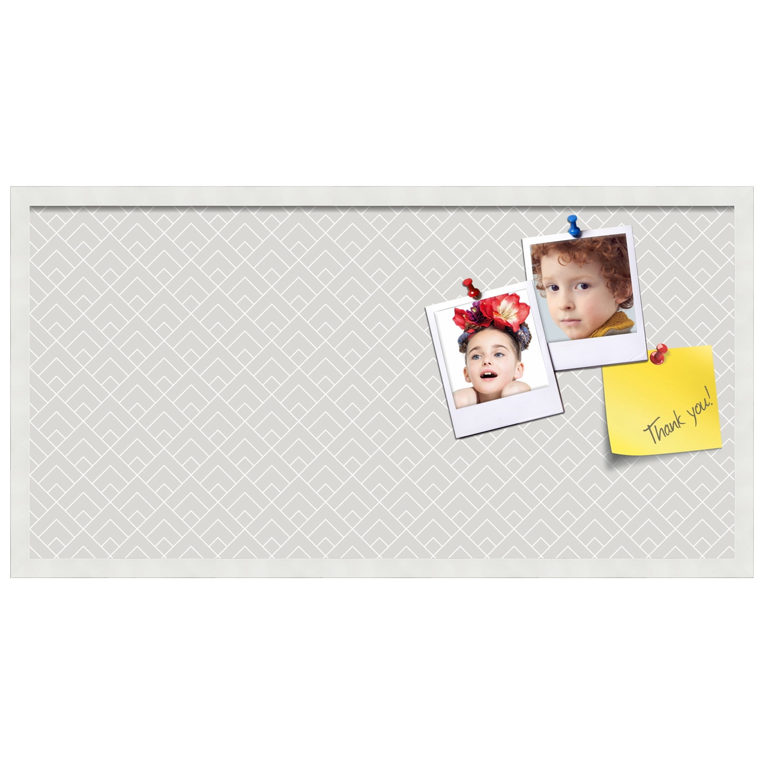 PinPix 36x18 Custom Cork Bulletin Board Peaks Modern Pattern Grey Poster Board Has a Fabric Style Canvas Finish, Framed in Peaks Modern Pattern Grey, by ArtToFrames (PinPix-1794)