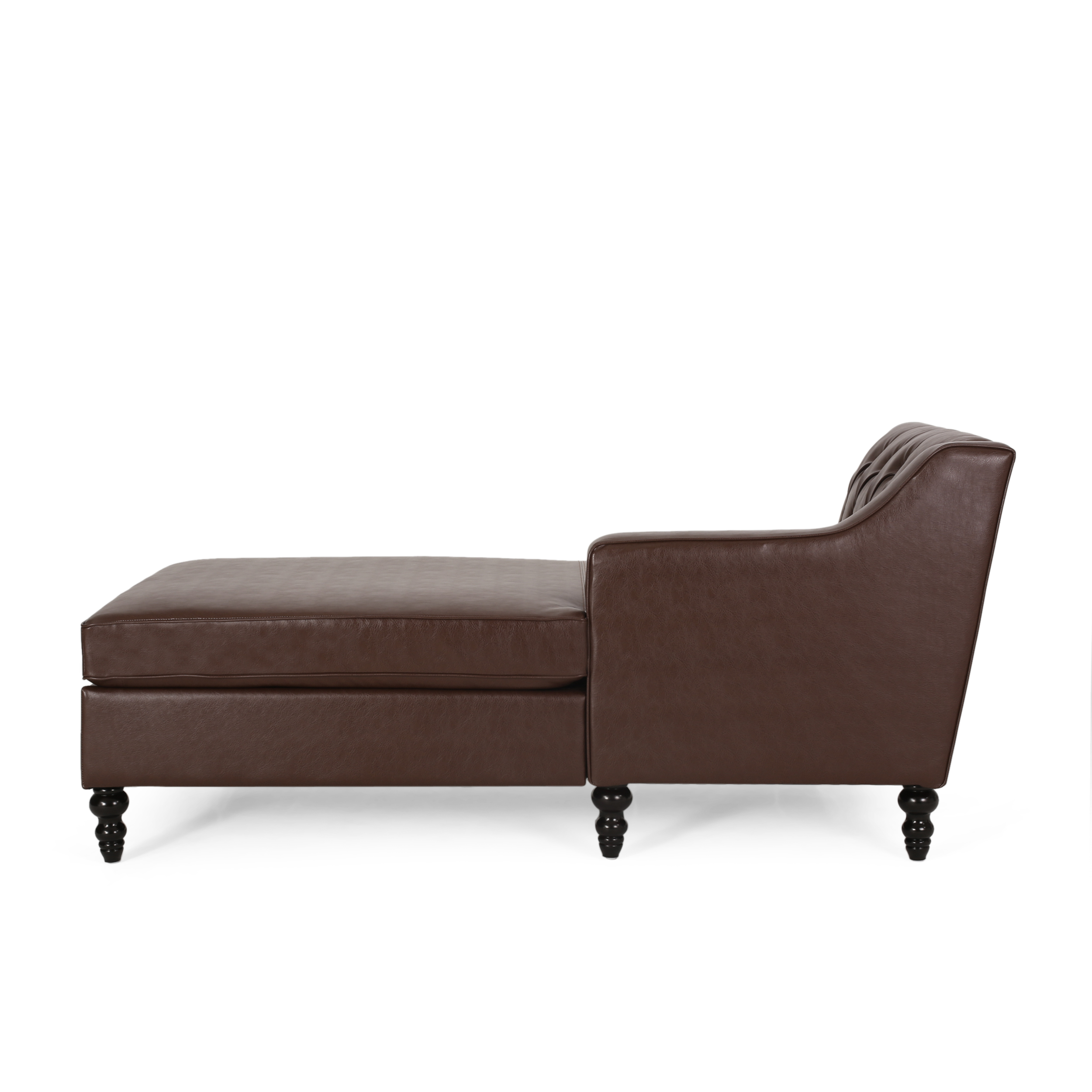 Noble House Derudder Indoor Upholstered Tufted Chaise Sectional, Dark Brown
