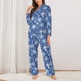 thumbnail image 2 of Fotbe whiet Snowflake blue background Conjunto de Pijama de Manga Larga para Mujer con Estampado, Ropa de Dormir de 2 Piezas, Conjunto de Casa Suave y Cómodo con Bolsillos-Large, 2 of 7
