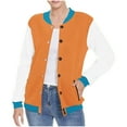 thumbnail image 2 of Otntypg Lightweight Striped Color Block Bomber Jackets for Women Casual Drop Shoulder Long Sleeve Button Down Varsity Cardigan Outwear Coats Trendy Pocket Baseball Sweatshirts Orange#03 L, 2 of 8