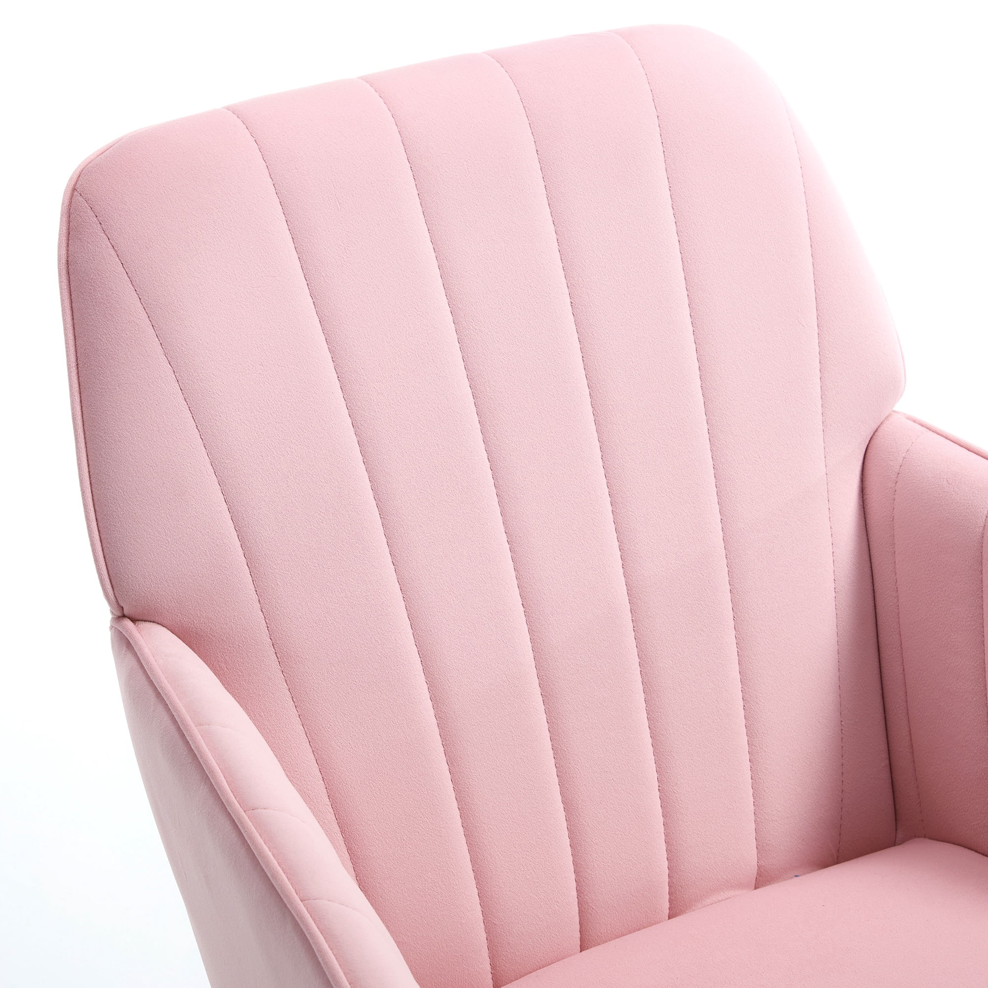 PORKISS Vanity Chair, Swivel Home Office Chair, Ergonomic Desk Chair with Silver Metal Base, Adjustable Height, Velvet Upholstered Task Chair, Baby Pink