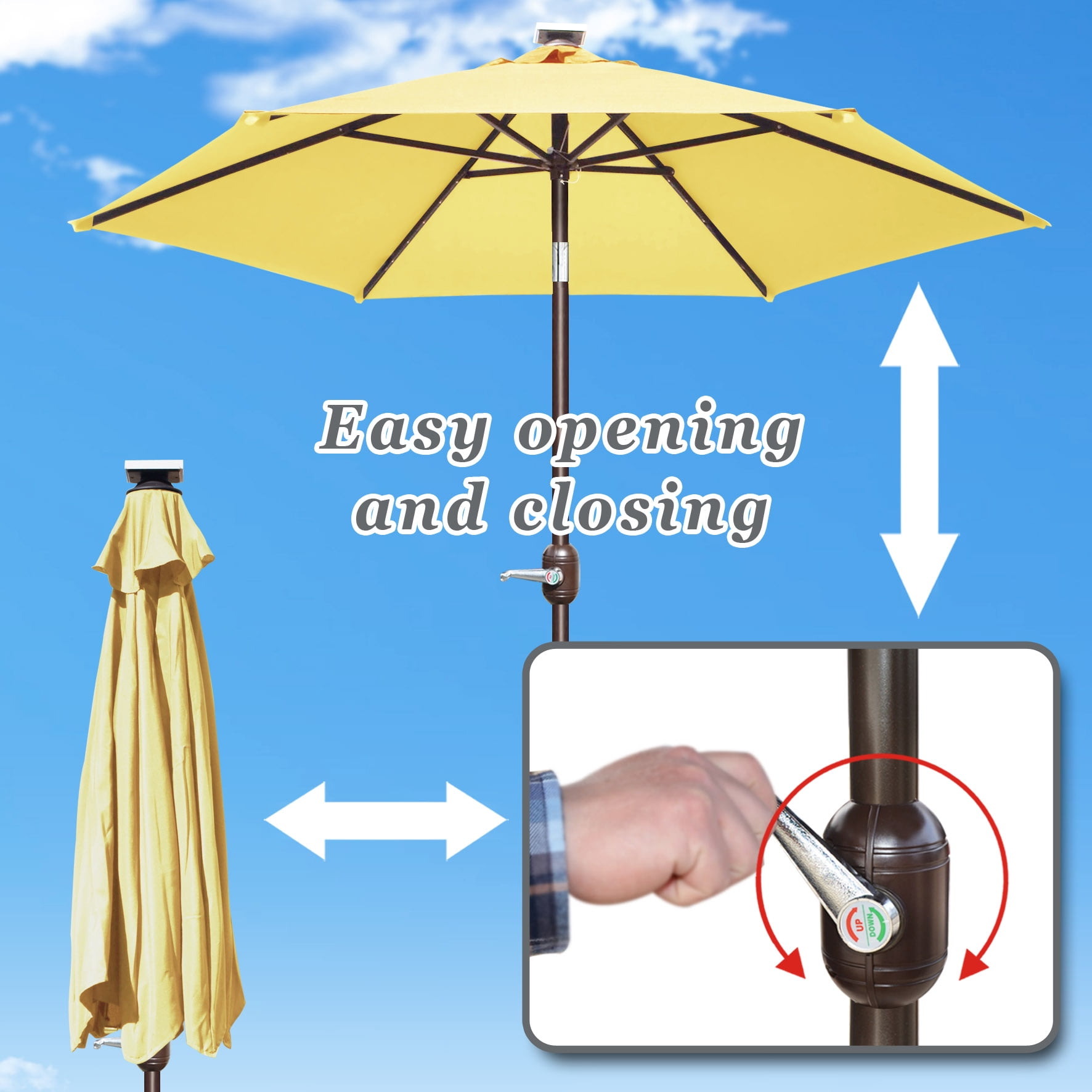 Strong Camel 7.5ft Patio Umbrella LED Lighted Tilt Aluminum Garden Market Balcony Outdoor Sunshade