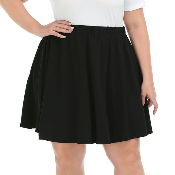 HDE Women's Plus Size Mini Skater Skirt with Elastic Waist Black - XL