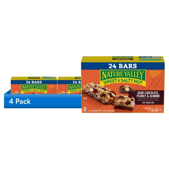 (4 pack) Nature Valley Sweet and Salty Nut Bars, Dark Chocolate Peanut Almond, 24 Bars, 28.8 oz
