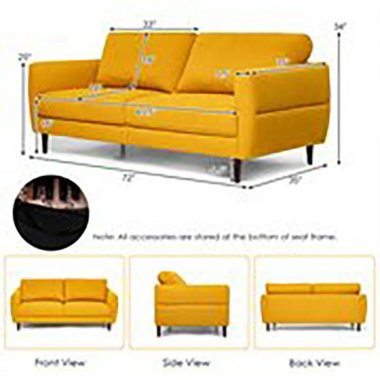 Gymax 72 Fabric Sofa Couch Living Room Small Apartment Furniture W Yellow