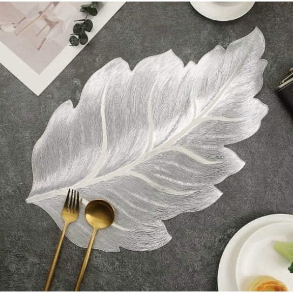 Elegant 3D Waterproof Bronzed Leaf Placemats - Set of 2 Insulated Dining Mats for Home and Events