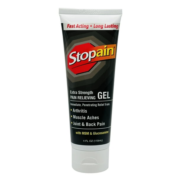 Stopain Pain Relief Gel 4oz (2 Pack) USA Made, Max Strength Fast Acting With MSM, Glucosamine