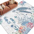 thumbnail image 2 of Sea Turtle Washable Living Room Rugs 5'x8', Watercolor Seaweed Fish Coral Seahorse White Letter Texture Low Pile Throw Large Area Rug Non-Slip Sturdy Edge Binding Carpet for Kitchen Office, 2 of 9
