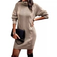 thumbnail image 3 of Suéter de cuello alto y manga larga de color puro para mujer, vestido de otoño e invierno, 3 of 6