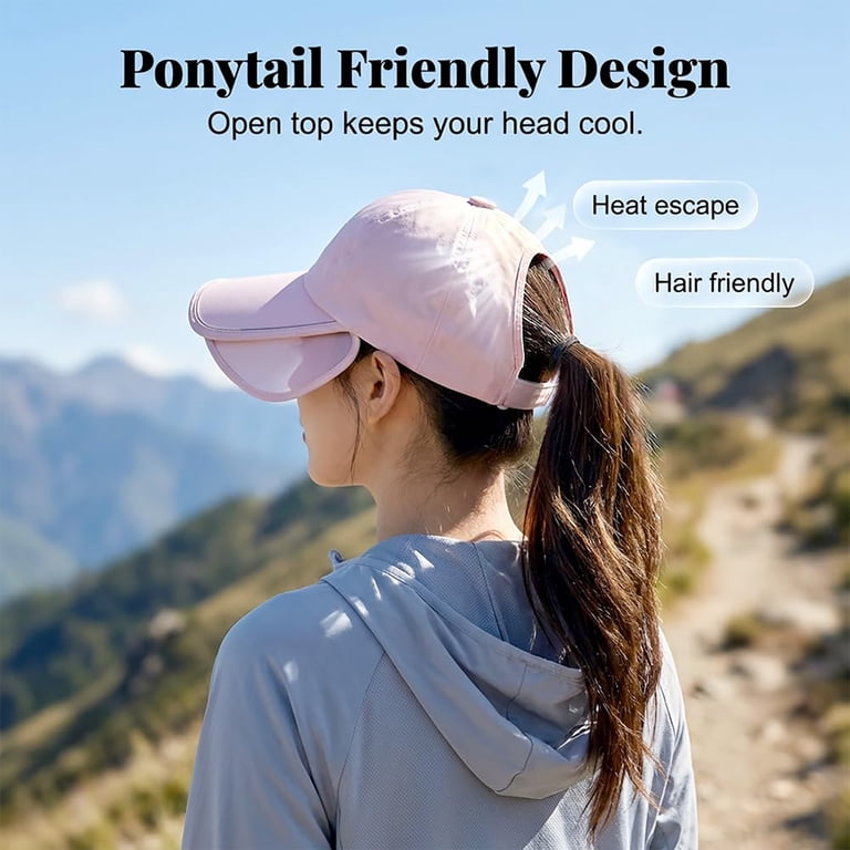Wide Brim Visor Hat Adjustable UV Protection Summer Ponytail Hat for Beach Golf Wide Brim Visor Hats for Women-Lightweight Packable Ponytail  main image 3