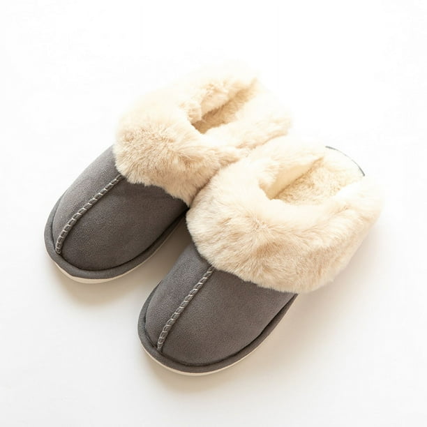 Zapatillas de casa para parejas de algodón con boca de lana cálida a la moda de otoño e invierno, zapatillas de algodón de felpa con fondo grueso antideslizantes