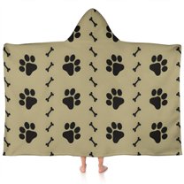 Paw Prints and Bones Hooded Bath Towel，60"x35" for Ages 3 To 12 Kids, Quick Dry Lightweight Soft Microfiber Hood Beach Towel Cover Up for Kids