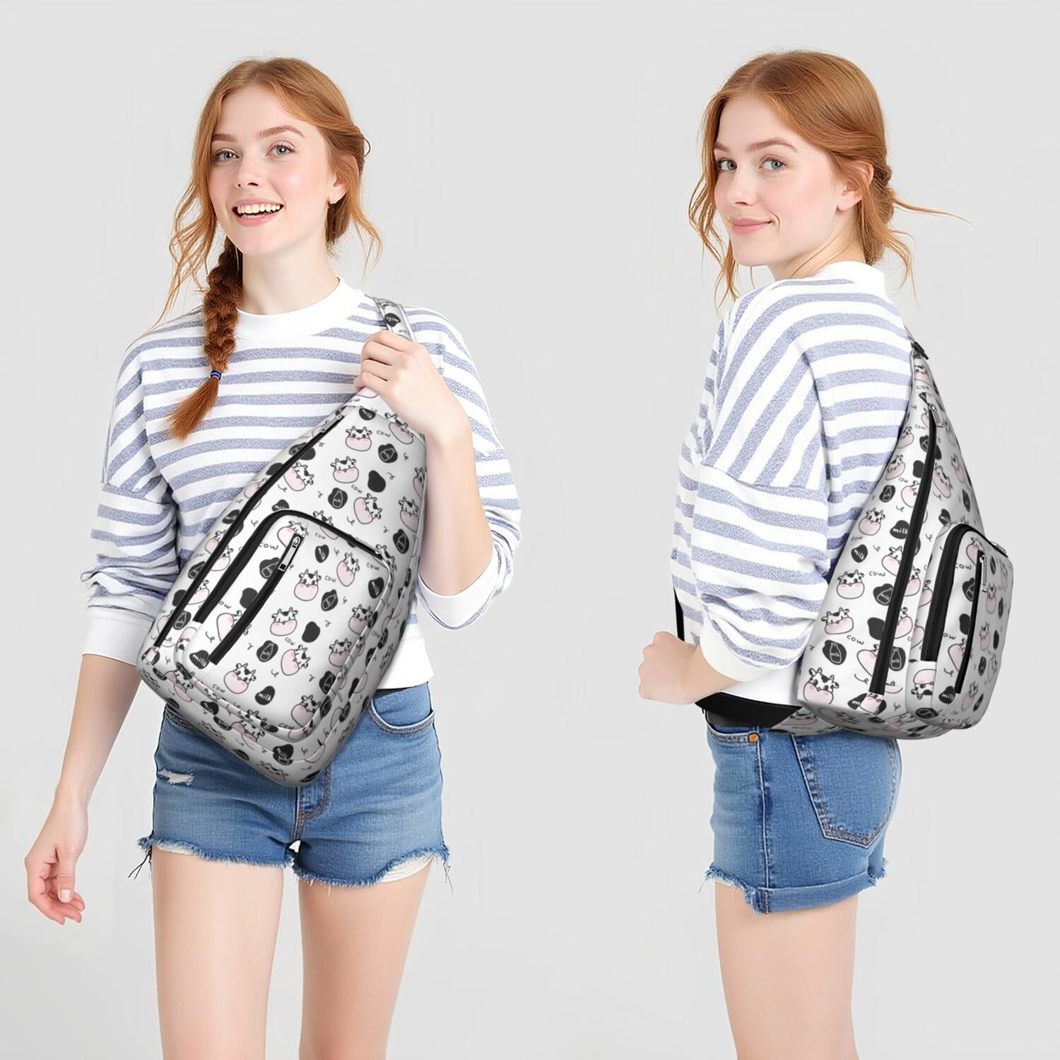 Vintage Highland Cow Print Sling Backpack – Cute Farmhouse Floral Cow Crossbody Bag for Women & Men, Lightweight Hiking Daypack
