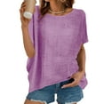 thumbnail image 3 of Summer Plus Size Women's Tank Tops Solid Round-Neck Short Sleeve Side Slit Casual T-shirt Blouse, 3 of 7