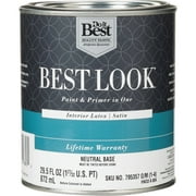 1 PK, Best Look Latex Premium Paint & Primer In One Satin Interior Wall Paint, Neutral Base, 1 Qt.