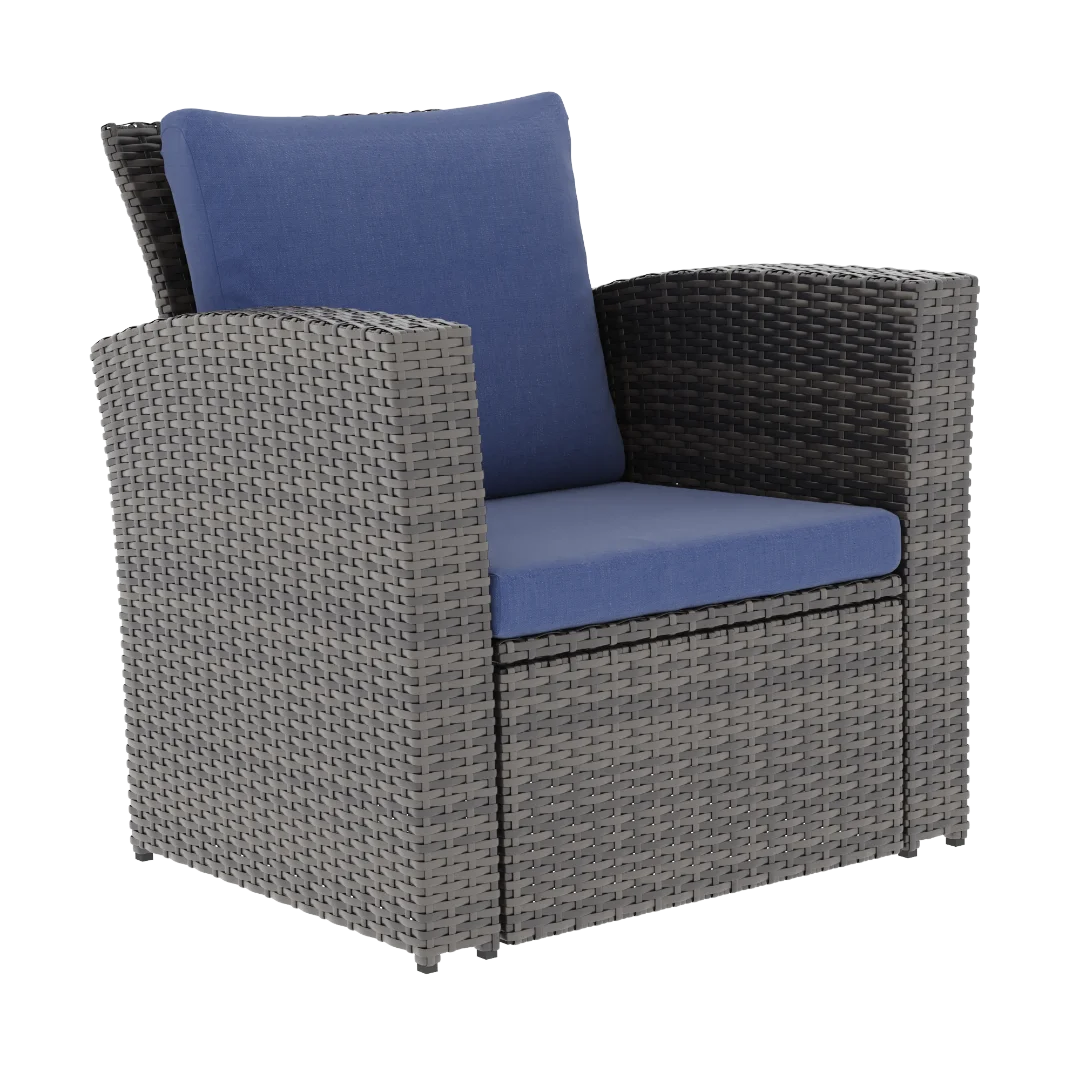 CozyHom 4 Pcs Outdoor Patio Furniture Sets Wicker Sofa Sets, Rattan Conversation Sofa Sets With Cushion For Backyard Lawn Garden And Porch Deck, Blue