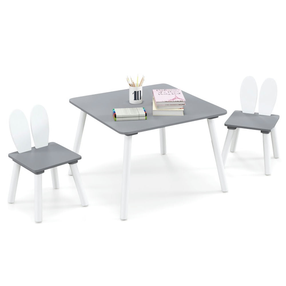 Topcobe 3 Pieces Kids Table and Chairs Set for Arts Crafts Snack Time, Toddler Chair and Table Set-Gray