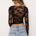 thumbnail image 4 of Lovskoo Women Long Sleeve Mesh Crop Top Off Shoulder Lace T Shirt See Through Slim Fit Sheer Tee Shirts Streetwear Black S, 4 of 9