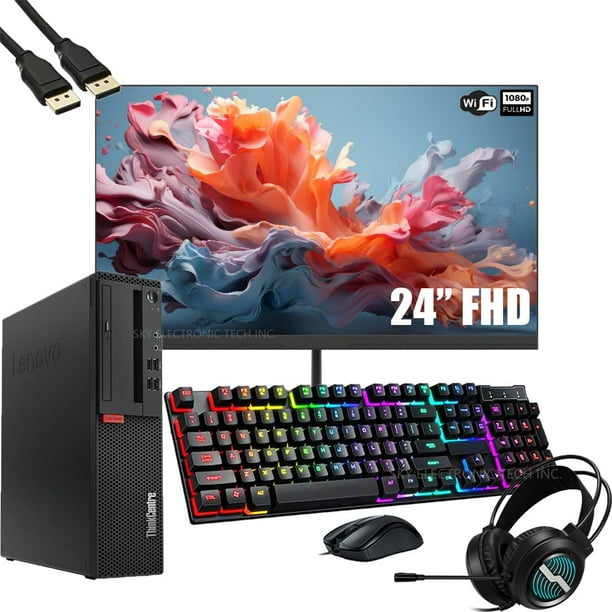 Lenovo ThinkCentre M710S SFF computadora de Escritorio with 24 Inch Monitor, 6th Gen Dual Core i3-6100, 16GB RAM 1TB SSD, VGA, DP, Teclado y ratón, WiFi, BT, Windows 10 Pro (Reacondicionado)