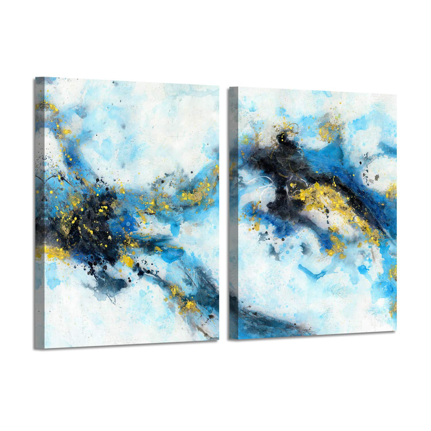Set of 2 minimalistic abstract textured paintings 3D white black gold paintings abstract wall art acrylic modern wall art set of two