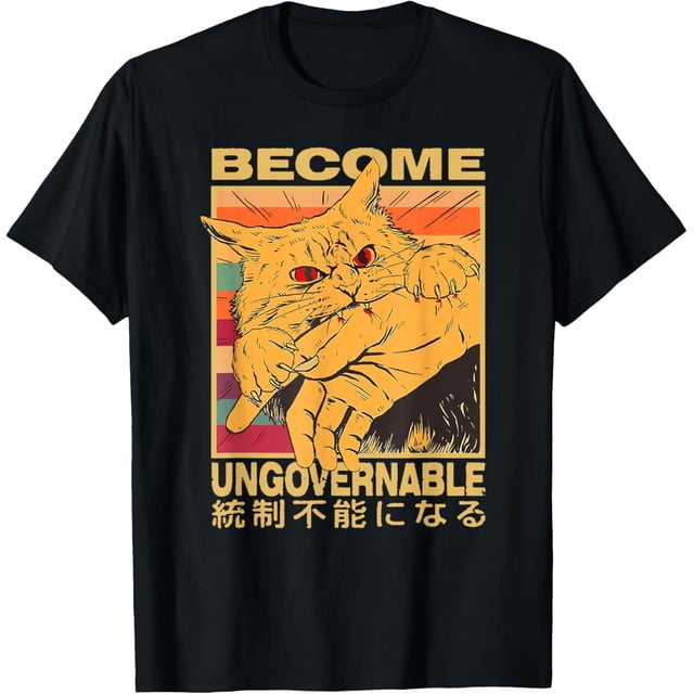 Become Ungovernable Funny Japanese Cat Bite Cat Humor Meme - Camiseta para hombre y mujer