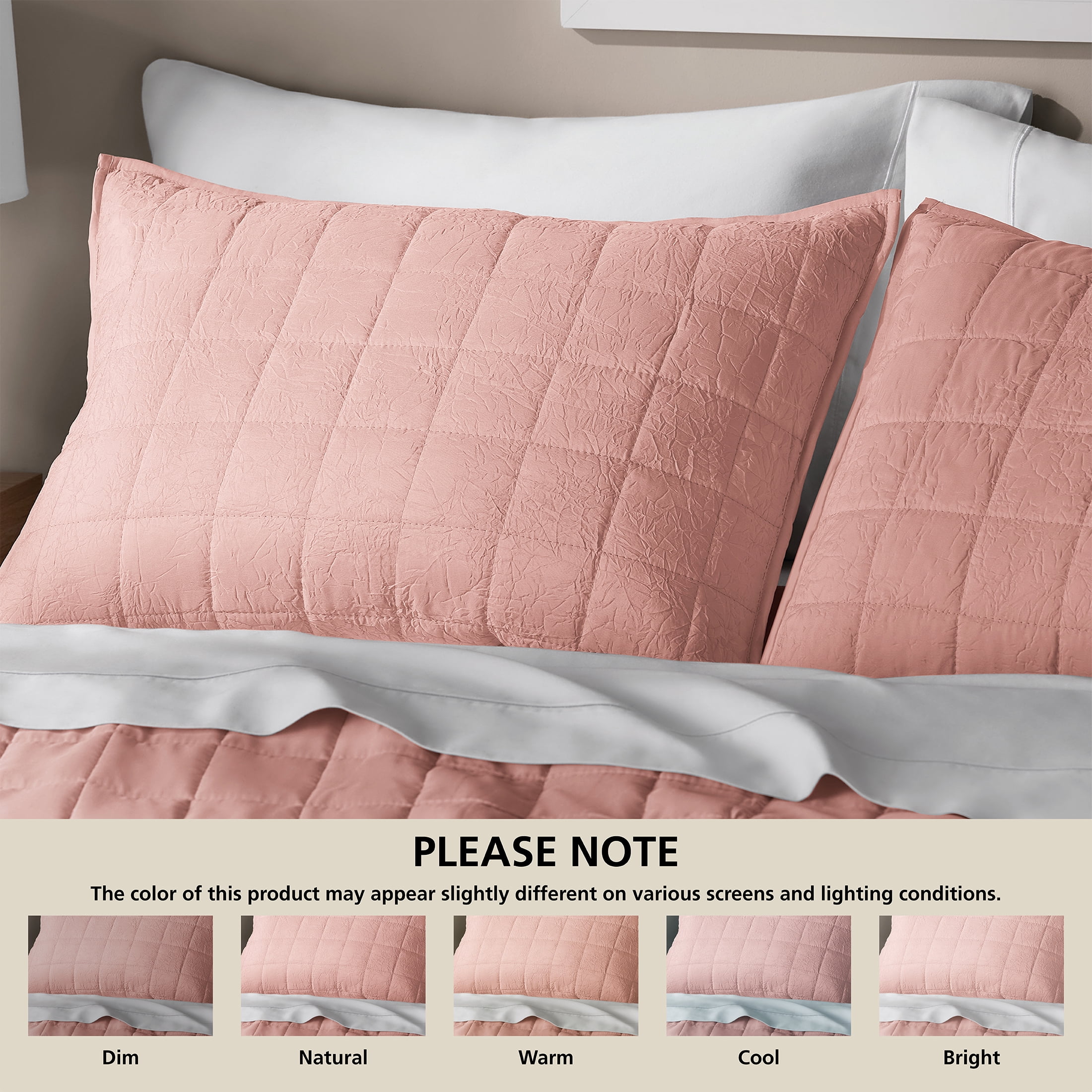 Mainstays Crinkle Pillow Sham, Standard, Pink Blush, 1 Pack