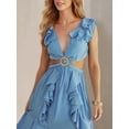 thumbnail image 5 of Women's Cutout Ruffled Cap Sleeve Maxi Dress for Summer Party Occasion with 60% Polyester 40% Nylon Sleek Look, 5 of 17