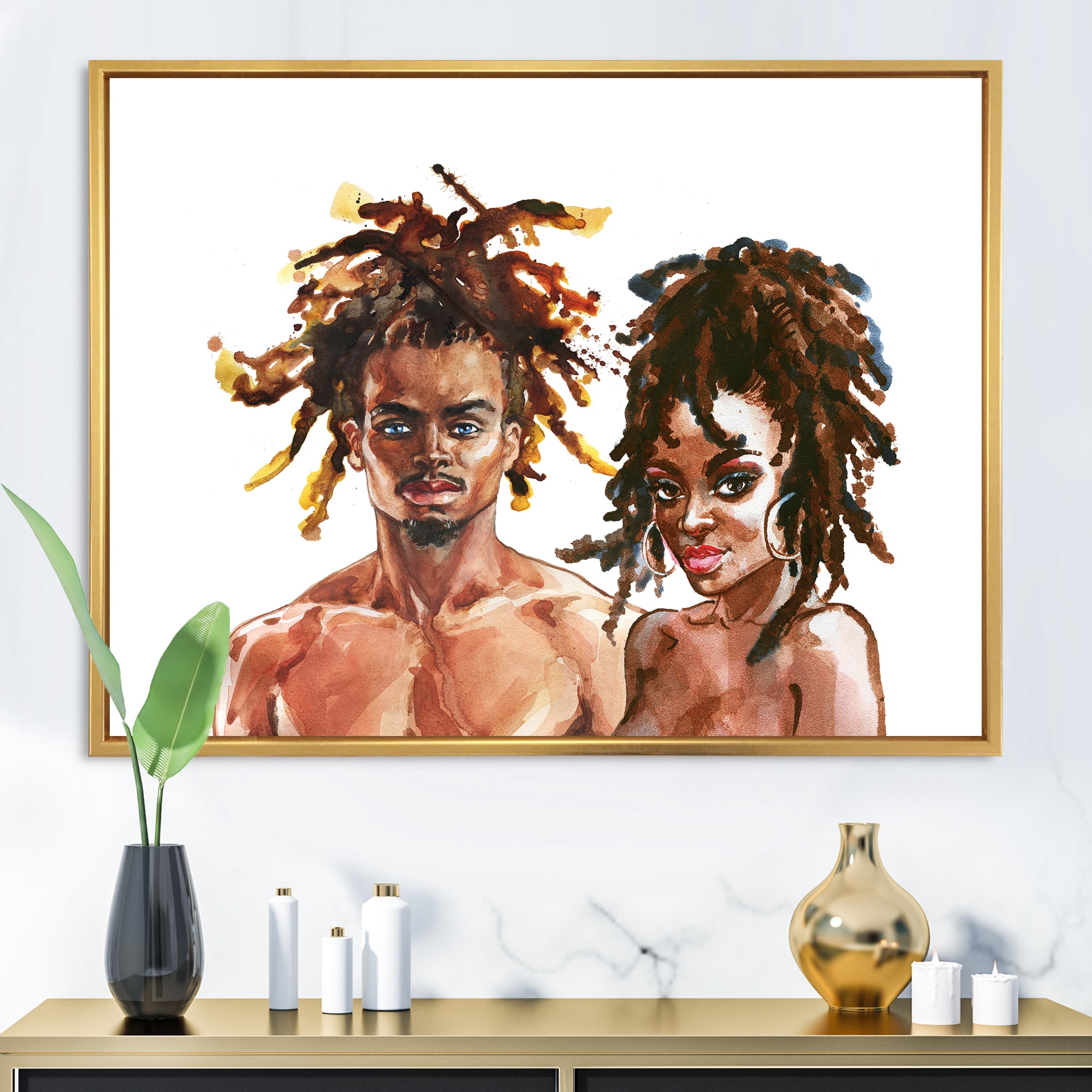 Designart 'Portrait of African American Couple' Modern Framed Canvas Wall Art Print