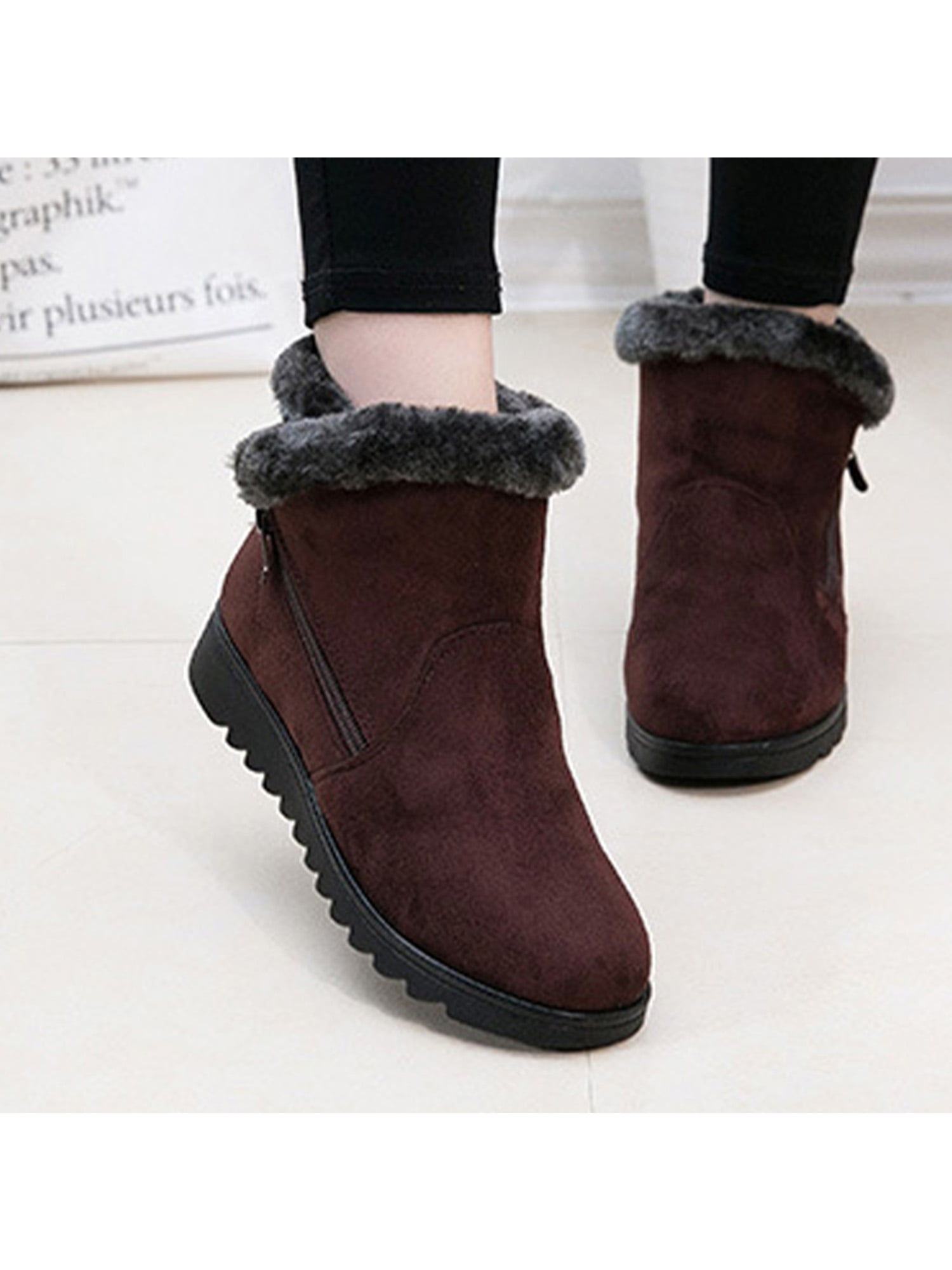Women Shoes Winter Genuine Leather Ankle Boot for Woman Warm Fur Lady Snow Boots Button,37 