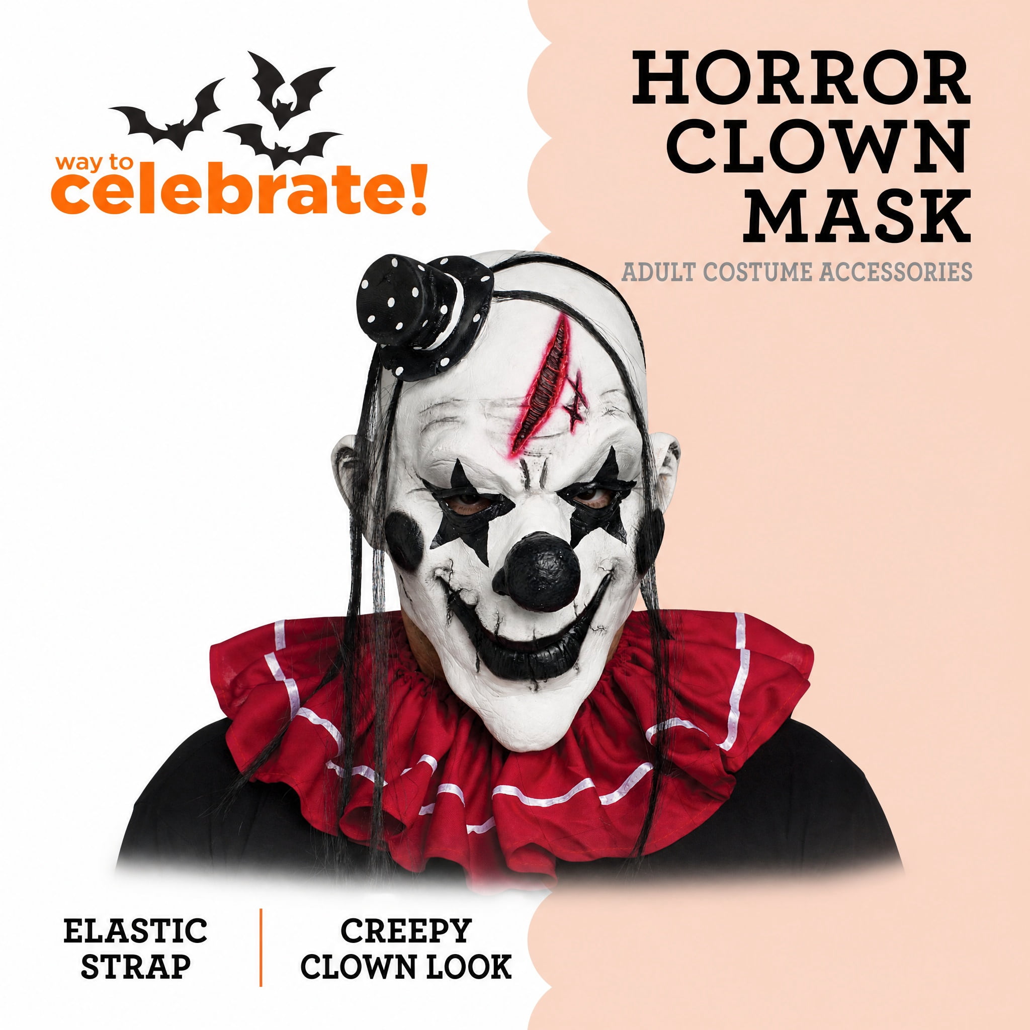Horror Clown Mask Costume Accessory for Adults, Multicolor, Halloween by Way To Celebrate