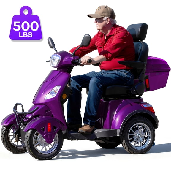 Sunderwell Electric Heavy Duty Mobility Scooters, Large 3-Wheels Wheelchair Device, 500 LBS Capacity for Seniors & Adults, Speed Adjust, Remote Key, Ship Fully Assembled and Ready to Ride (Purple)