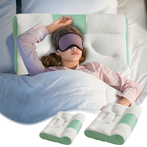 Cervical Neck Pillow for Sleeping Cervical Pillow Cervical Traction Pillow Cervical Foam Pillow Ergonomic Pillow Sleep Enhancing Cervical Support Pillow(Green S 20*12in)
