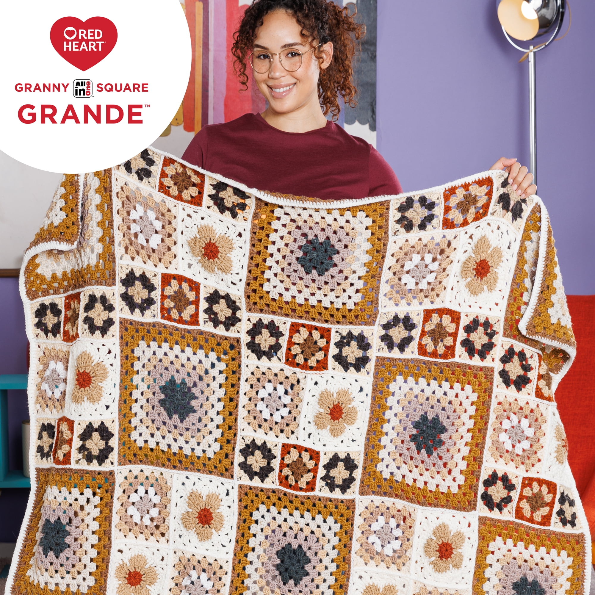 Red Heart® All In One Granny Square Grande™ #4 Worsted (Medium) Acrylic Yarn, Almandine 8.8oz/250g 440 Yards (3 Pack)