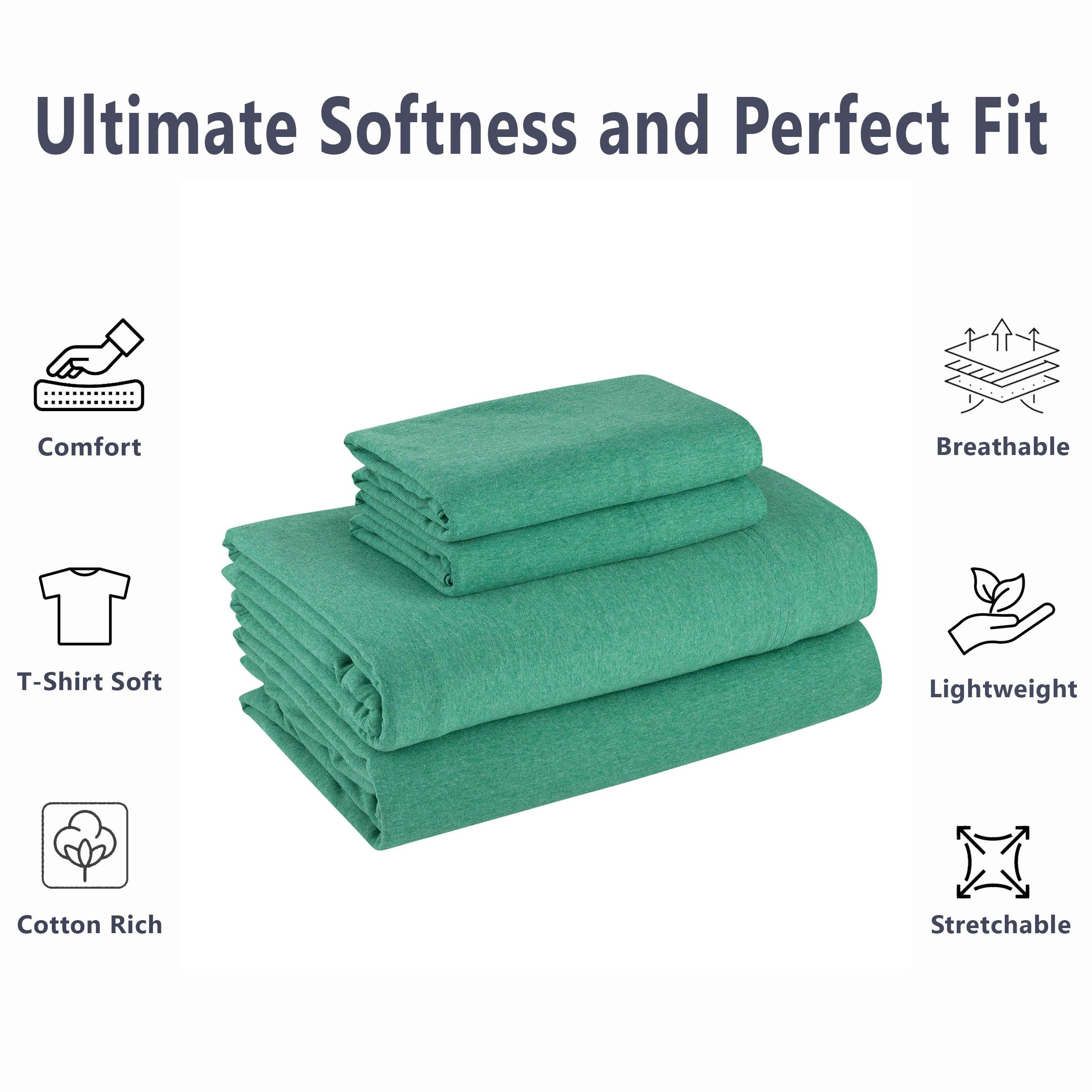 Mainstays Cotton Rich Extra Soft Jersey Bed Sheet Set, Twin-XL, Green Lily, 3 Pieces