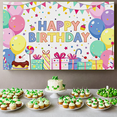thumbnail image 5 of Colorful and Festive Happy Birthday Banner with Balloons Cakes Gifts and Stars Background Party Supplies for Birthday Party Decoration Photography Props Backdrop Decorations, 5 of 6