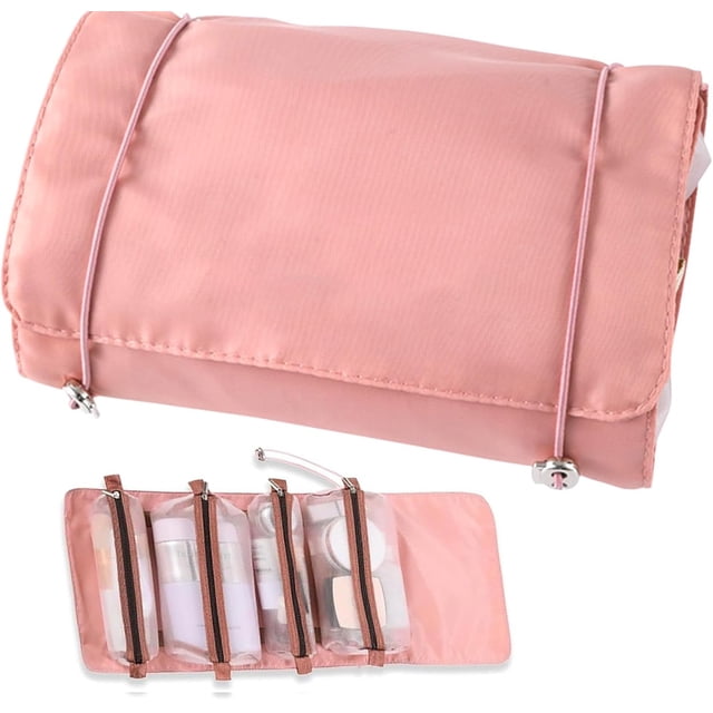 Bolsas de Cosméticos para Mujer, Cosmetiquera de Viaje con Banda Elástica y 4 Desmontables de Malla, Neceser de Viaje Portátil para Cosmeticos、Accesorios Electrónicos、Joyería y Accesorios、(Rosa)