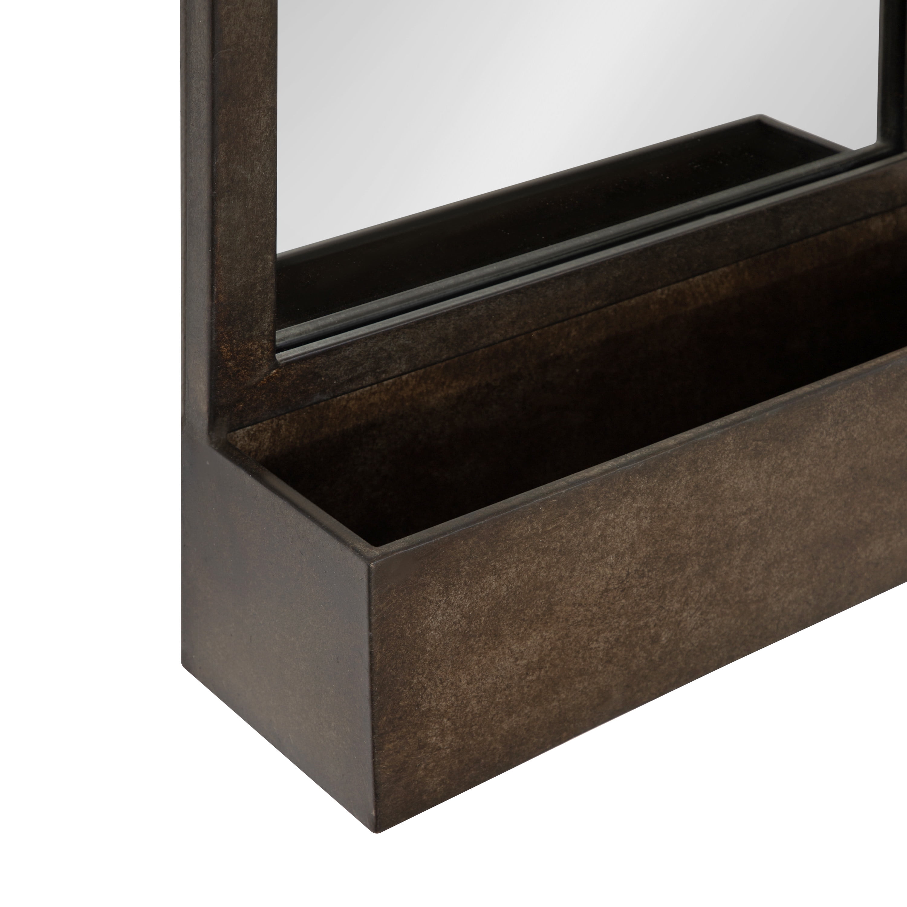 Kate and Laurel Gammons Modern Pub Mirror, 18 x 39, Natural Iron, Decorative Metal Industrial Mirror With Rectangular Shape and Wide Pocket Shelf for Storage and Display