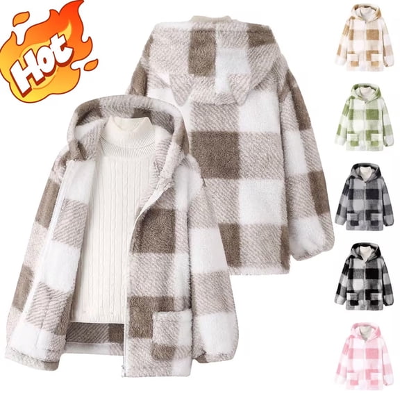 Taqqpue Girls Plush Coat Trendy Cute Cat Ear Flannel Jackets Winter Warm Zip Up Hoodie Fall Clothing Fleece Hooded Outwear for Girls 8-14 Years