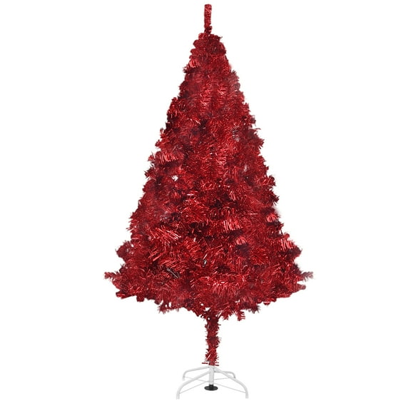 Fawyn 6' Ft Sparking Gorgeous Folding Artificial Tinsel Christmas Tree Red Color 450 Tips