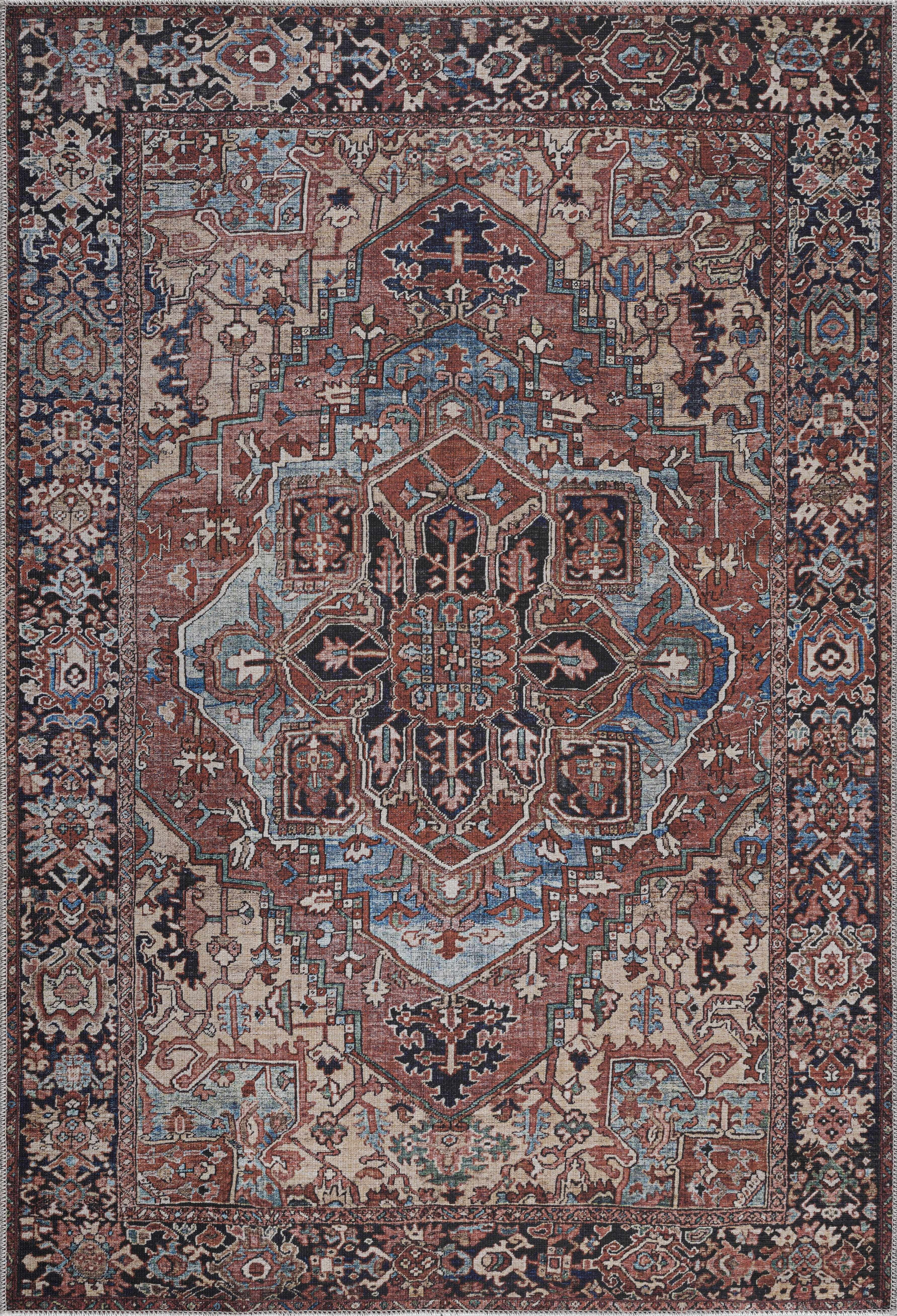 BoutiqueRugs Neyland Washable Runner Rug - Bright Red, Navy, Peach - 2'6" x 7'6" Runner