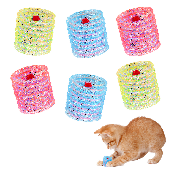 6pcs Colorful Cat Spring Toys Portable Kitten Teaser Toys Coil Spring Plaything