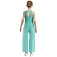 thumbnail image 3 of YUUMIN Kids Girls Shiny Rhinestone Sleeveless Wide Leg Jumpsuit Gymnastics Dance Bodysuit Tumbling Leotards Light Green 6, 3 of 6